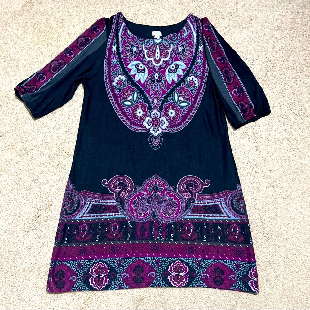 CHARMING CHARLIE Top Tunic Blouse Dress 3/4 Sleeve Pullover Women's Size M